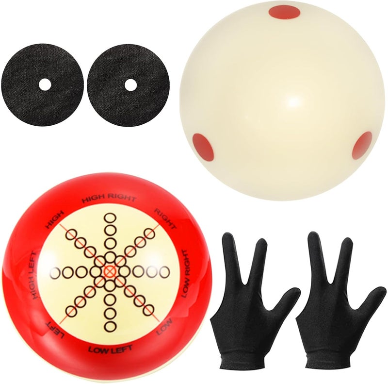 HEYLEAYAR 2 Pcs Billiard Training Cue Ball,Pool Cue Ball Practice with Dots,Inchluded Billiard Gloves,Pool Table Marker Dots,Billiard Balls Used in American Billiards Eight Balls - Image 1